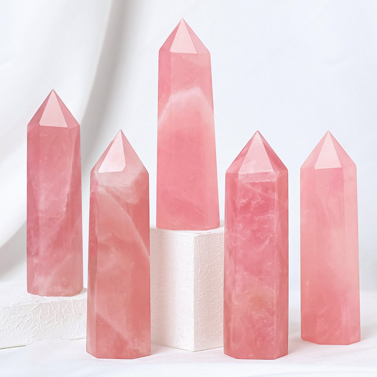 Natural Small Rose Quartz Towers Hexagonal Prisms 3"