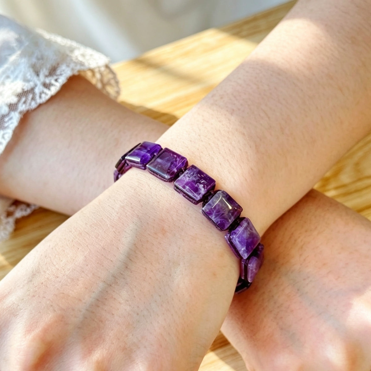 Natural Tiger's Eye Amethyst Lapis Lazuli Square Bead Bracelets Adjustable Bangles with Drawstrings
