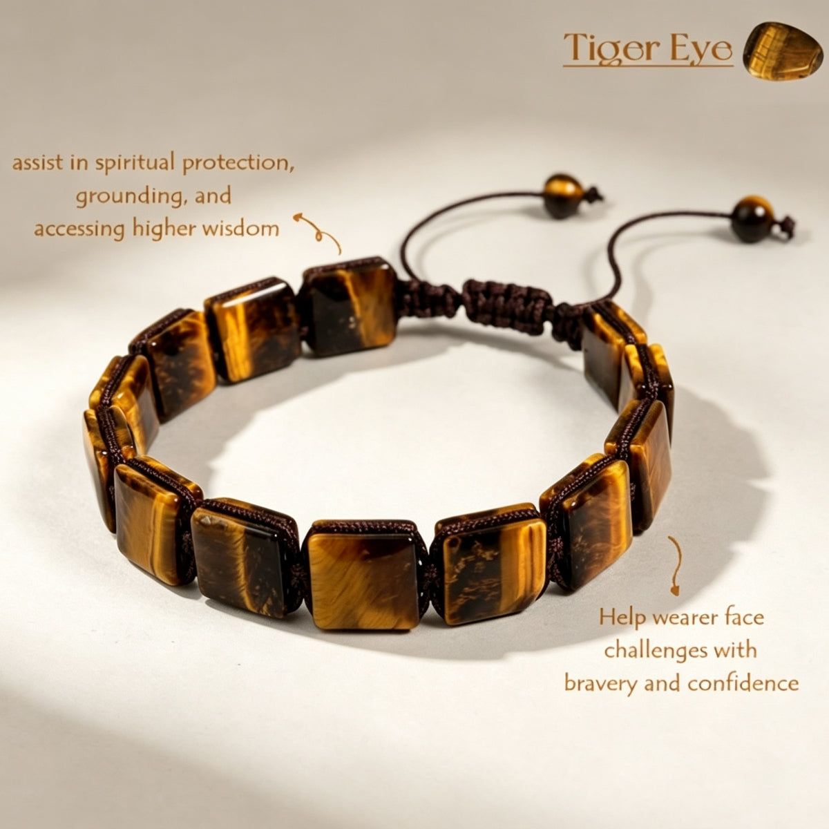 Natural Tiger's Eye Amethyst Lapis Lazuli Square Bead Bracelets Adjustable Bangles with Drawstrings