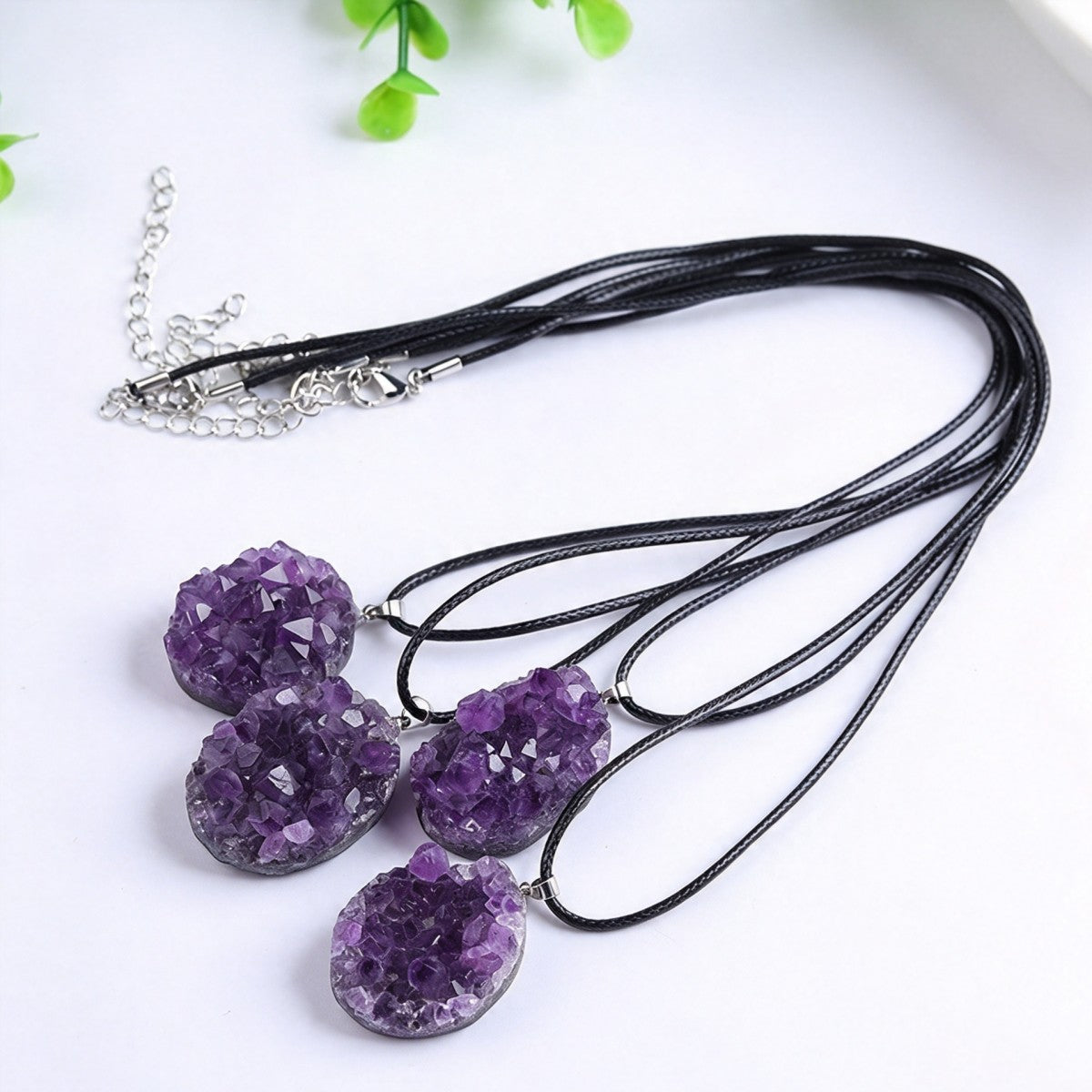 Natural Uruguayan Amethyst Cluster Raw Stone Pendant Necklace