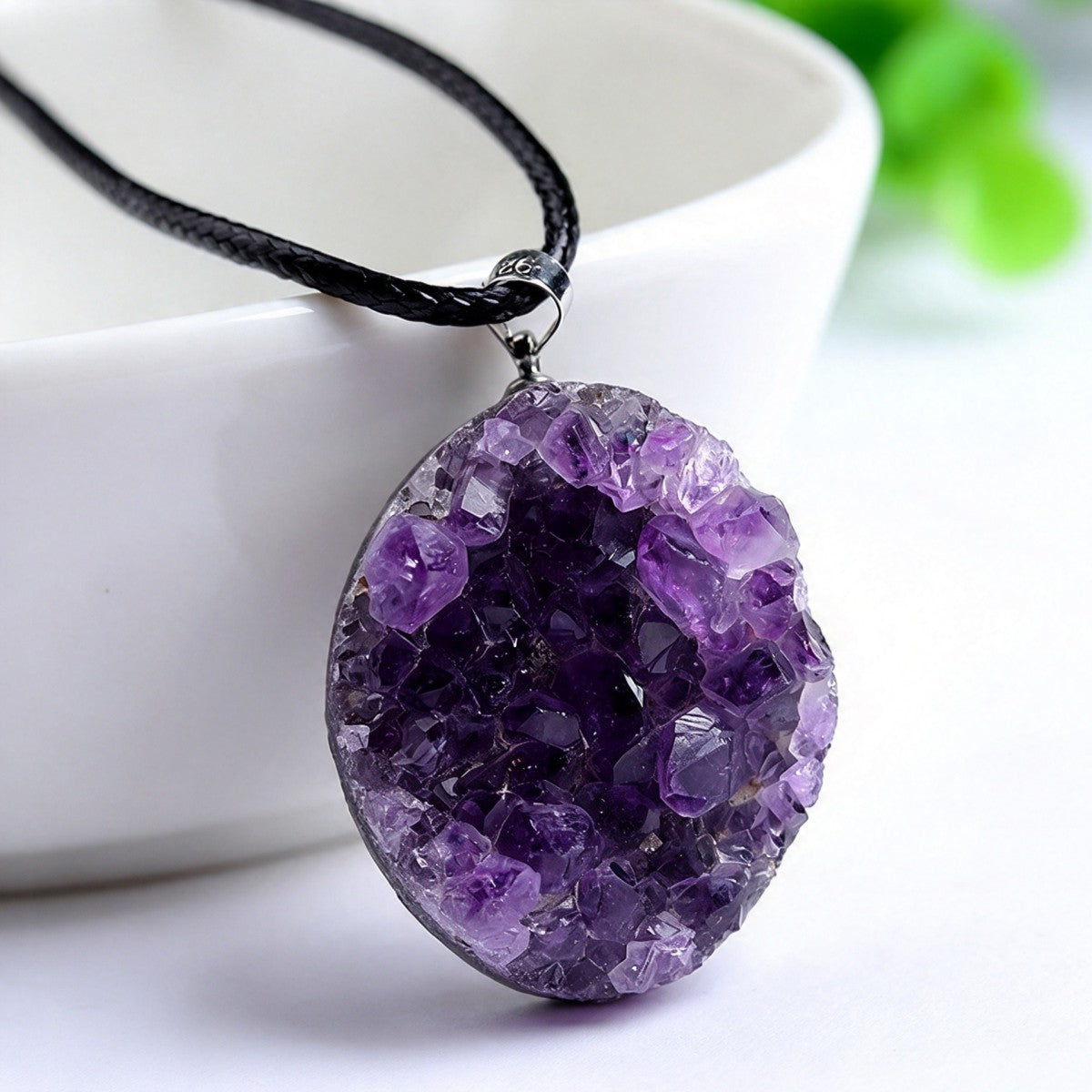Natural Uruguayan Amethyst Cluster Raw Stone Pendant Necklace