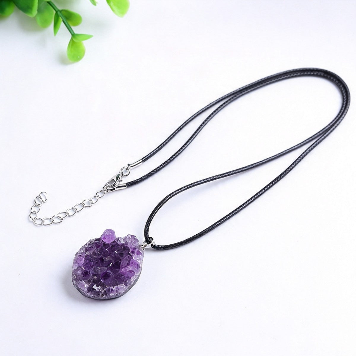 Natural Uruguayan Amethyst Cluster Raw Stone Pendant Necklace