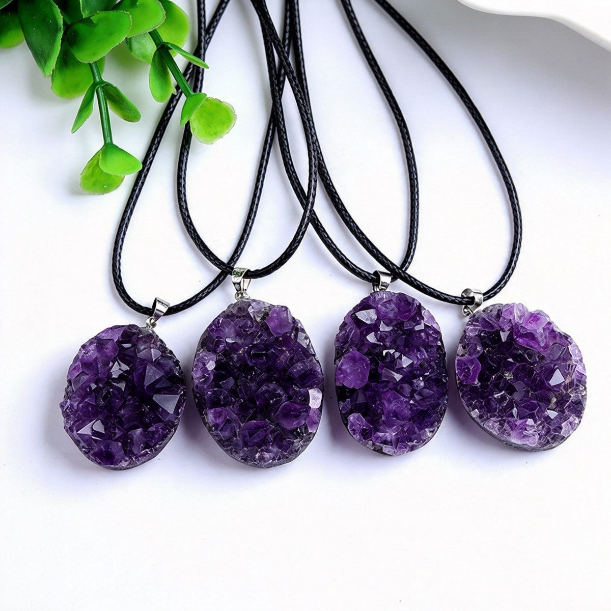 Natural Uruguayan Amethyst Cluster Raw Stone Pendant Necklace