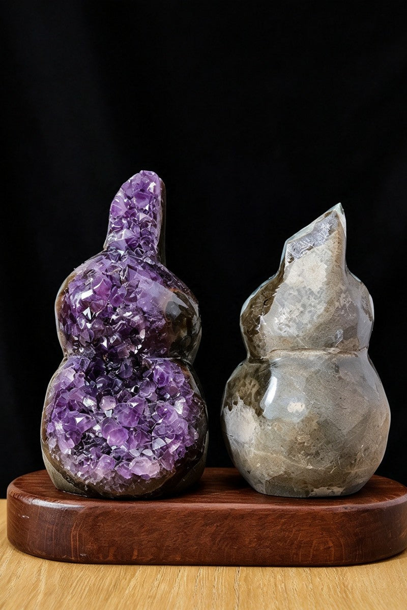 Natural Uruguayan Amethyst Geode Gourd Ornament Carvings