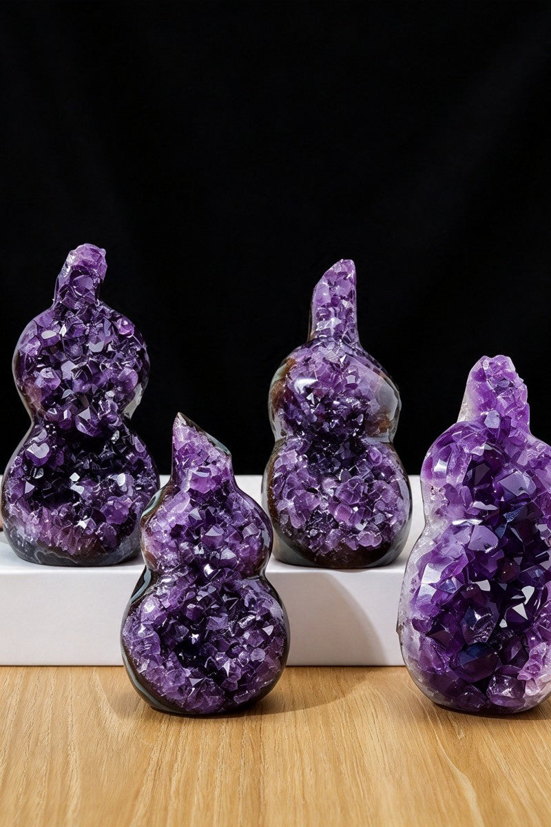 Natural Uruguayan Amethyst Geode Gourd Ornament Carvings