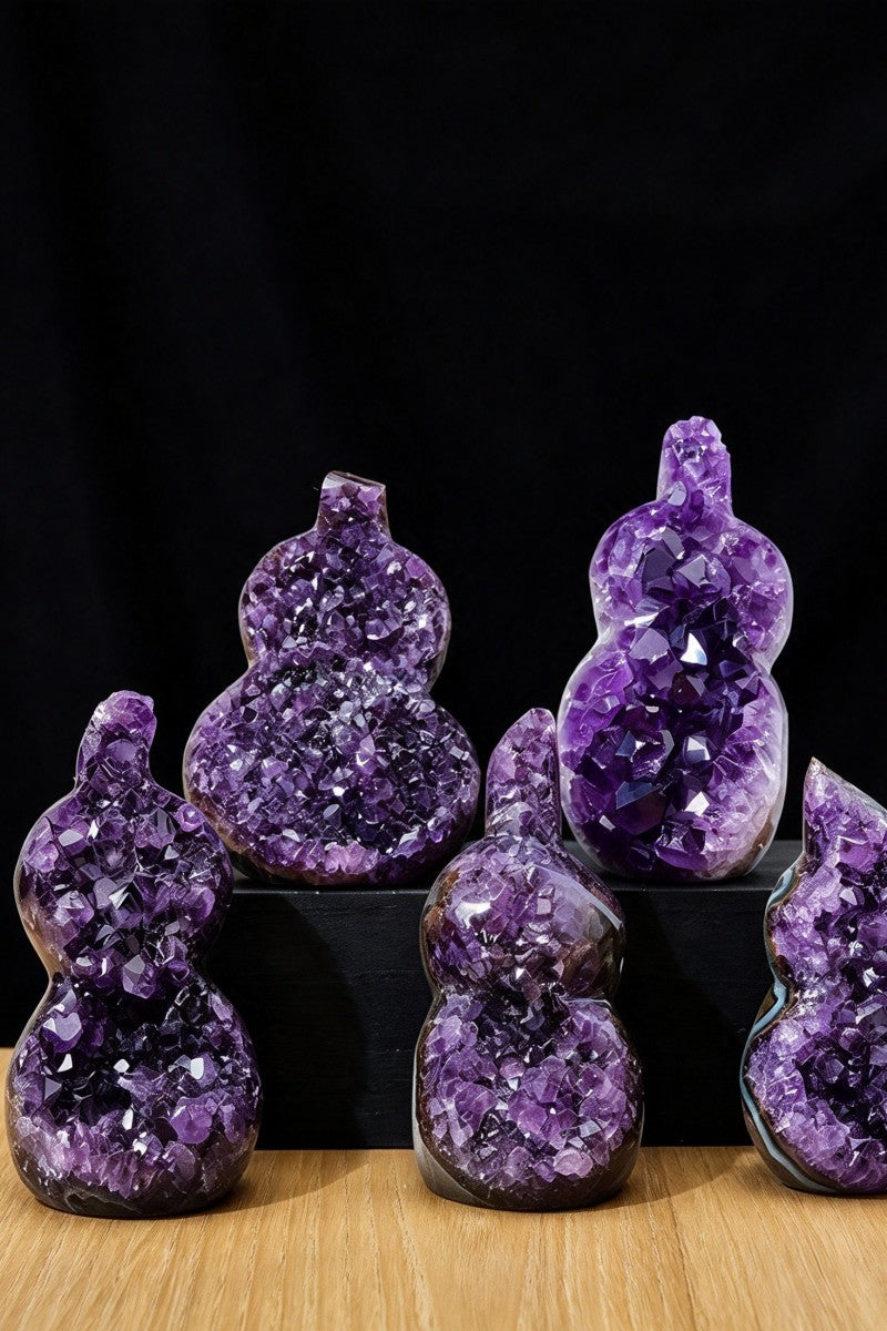 Natural Uruguayan Amethyst Geode Gourd Ornament Carvings