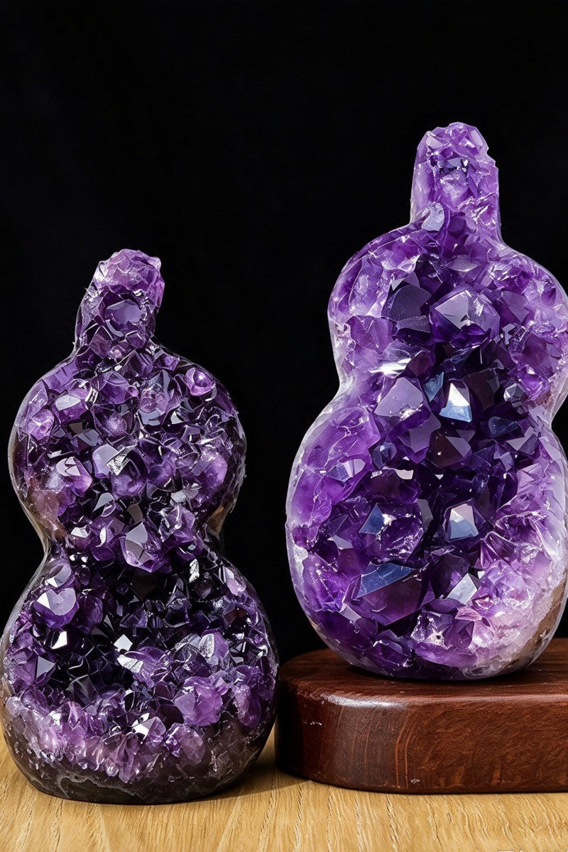 Natural Uruguayan Amethyst Geode Gourd Ornament Carvings