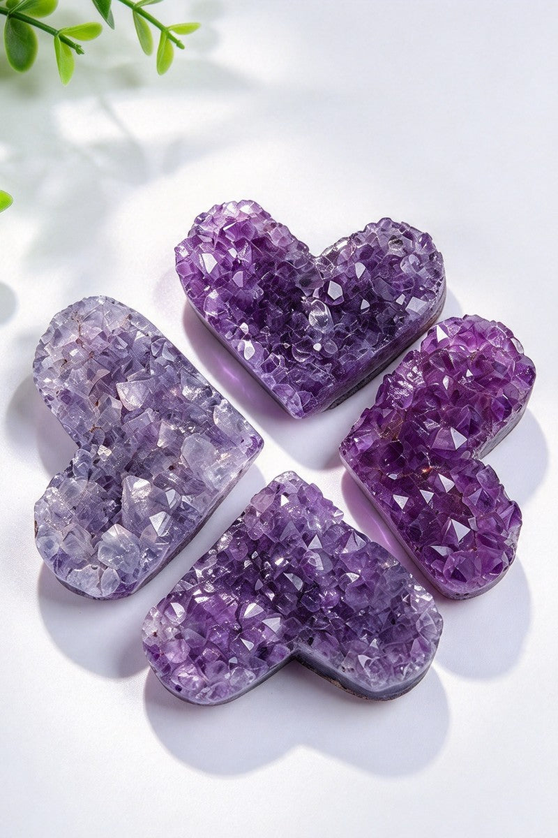 Natural Uruguayan Heart Amethyst Cluster Carvings 1.18"-2.36"