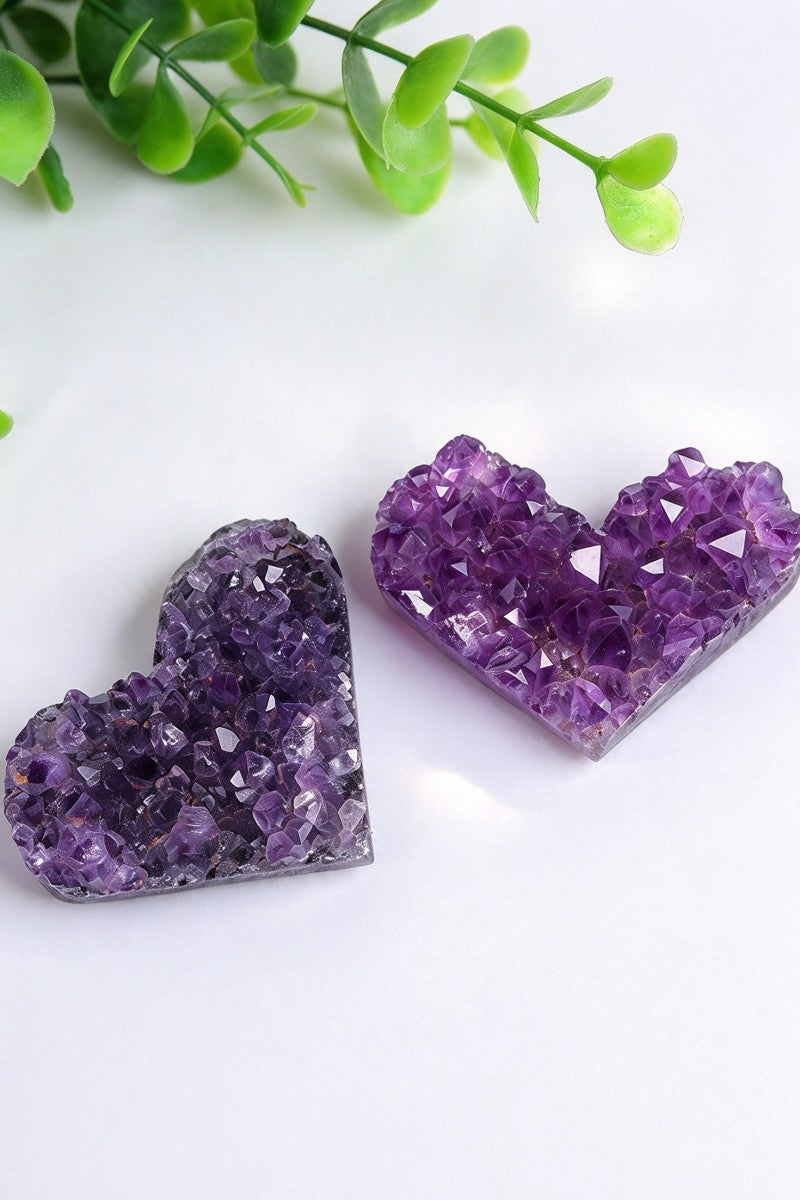 Natural Uruguayan Heart Amethyst Cluster Carvings 1.18"-2.36"