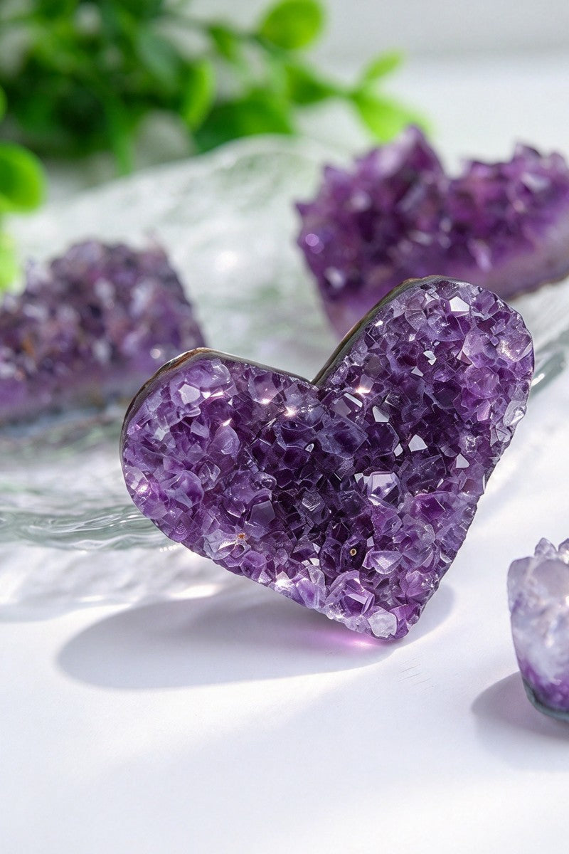 Natural Uruguayan Heart Amethyst Cluster Carvings 1.18"-2.36"