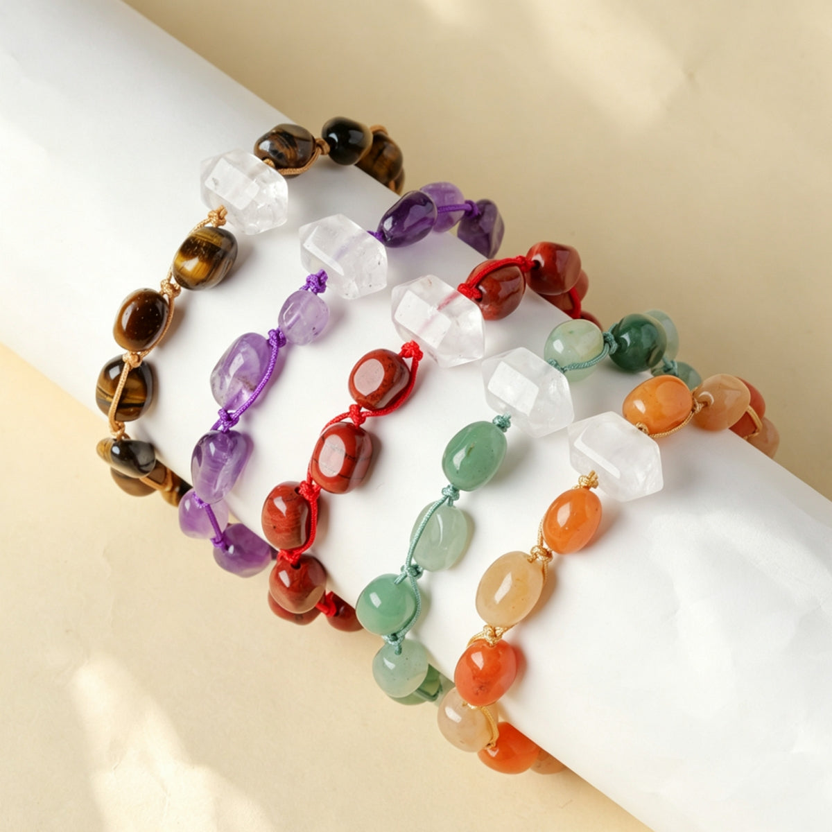 Natural White Crystal Double-Tip Hand-Woven Bracelet