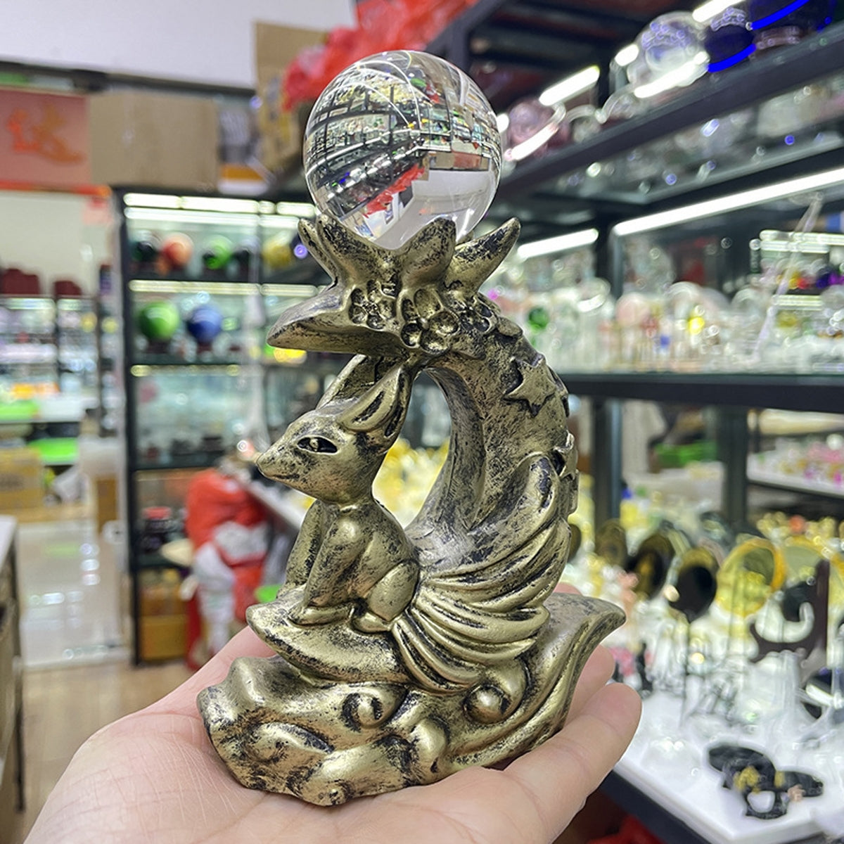 Nine-Tailed Fox Resin Craft Crystal Ball Stand Sphere Holders