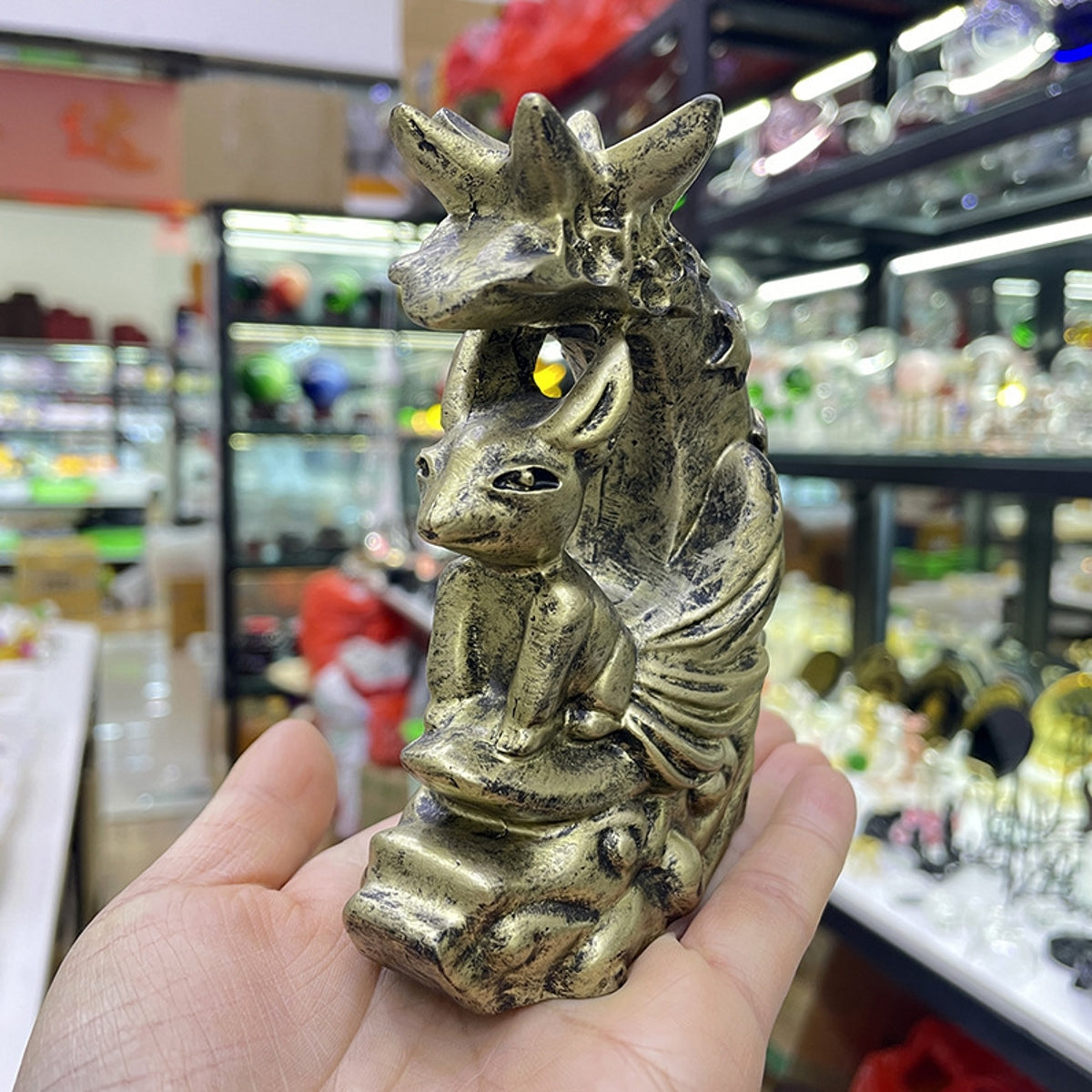 Nine-Tailed Fox Resin Craft Crystal Ball Stand Sphere Holders