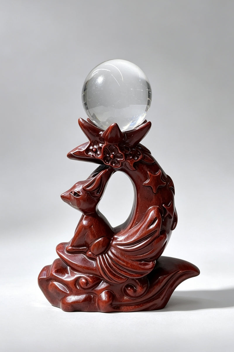 Nine-Tailed Fox Resin Craft Crystal Ball Stand Sphere Holders