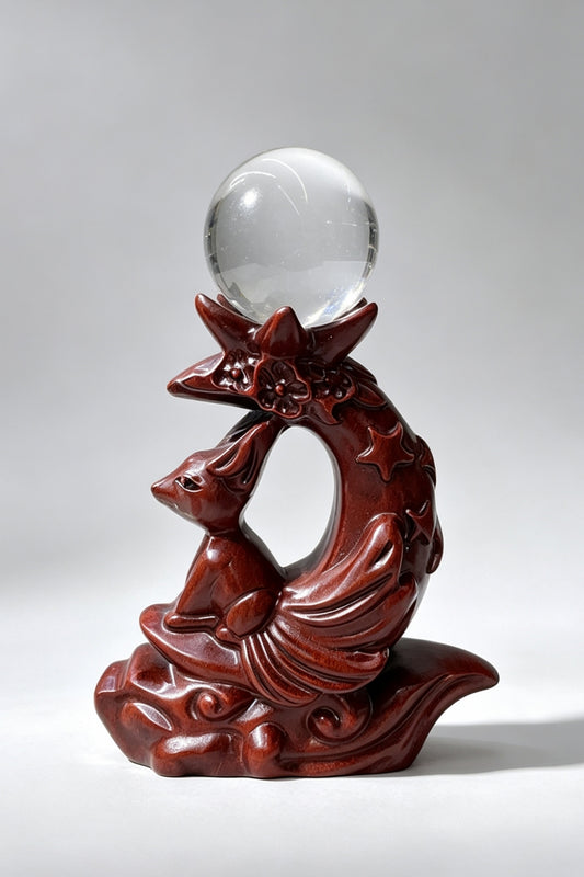 Nine-Tailed Fox Resin Craft Crystal Ball Stand Sphere Holders