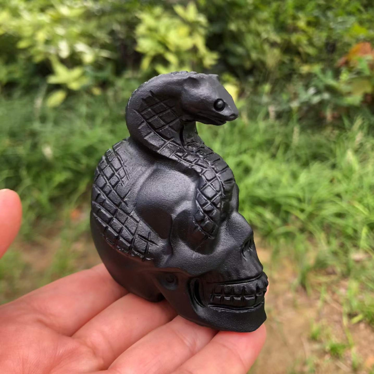 Obsidian Skull Cobra Halloween Carving Ornament 2.76"