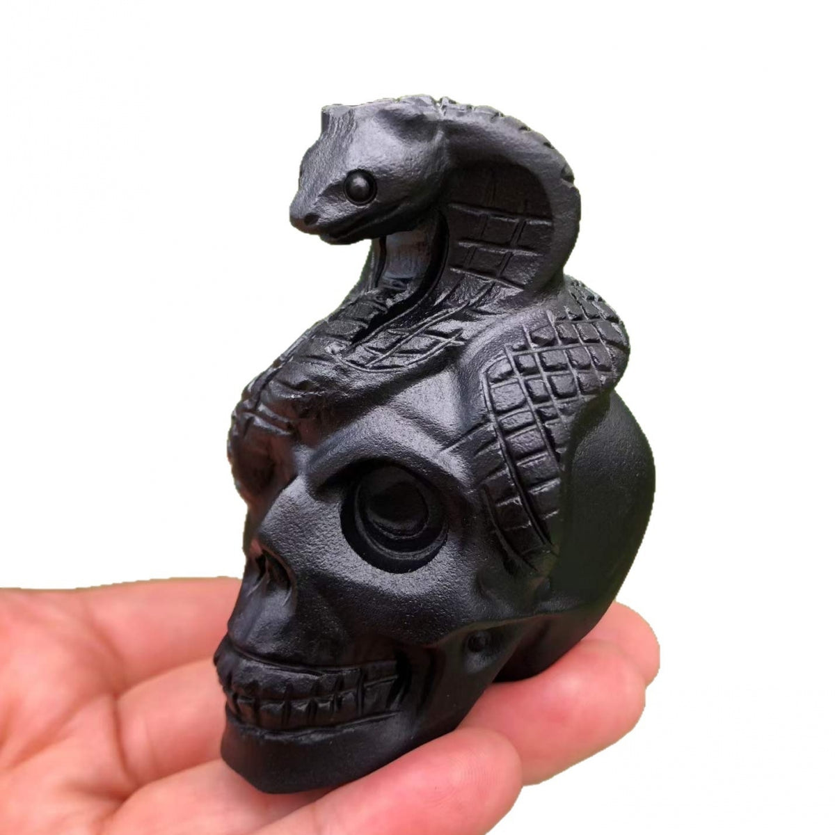 Obsidian Skull Cobra Halloween Carving Ornament 2.76"