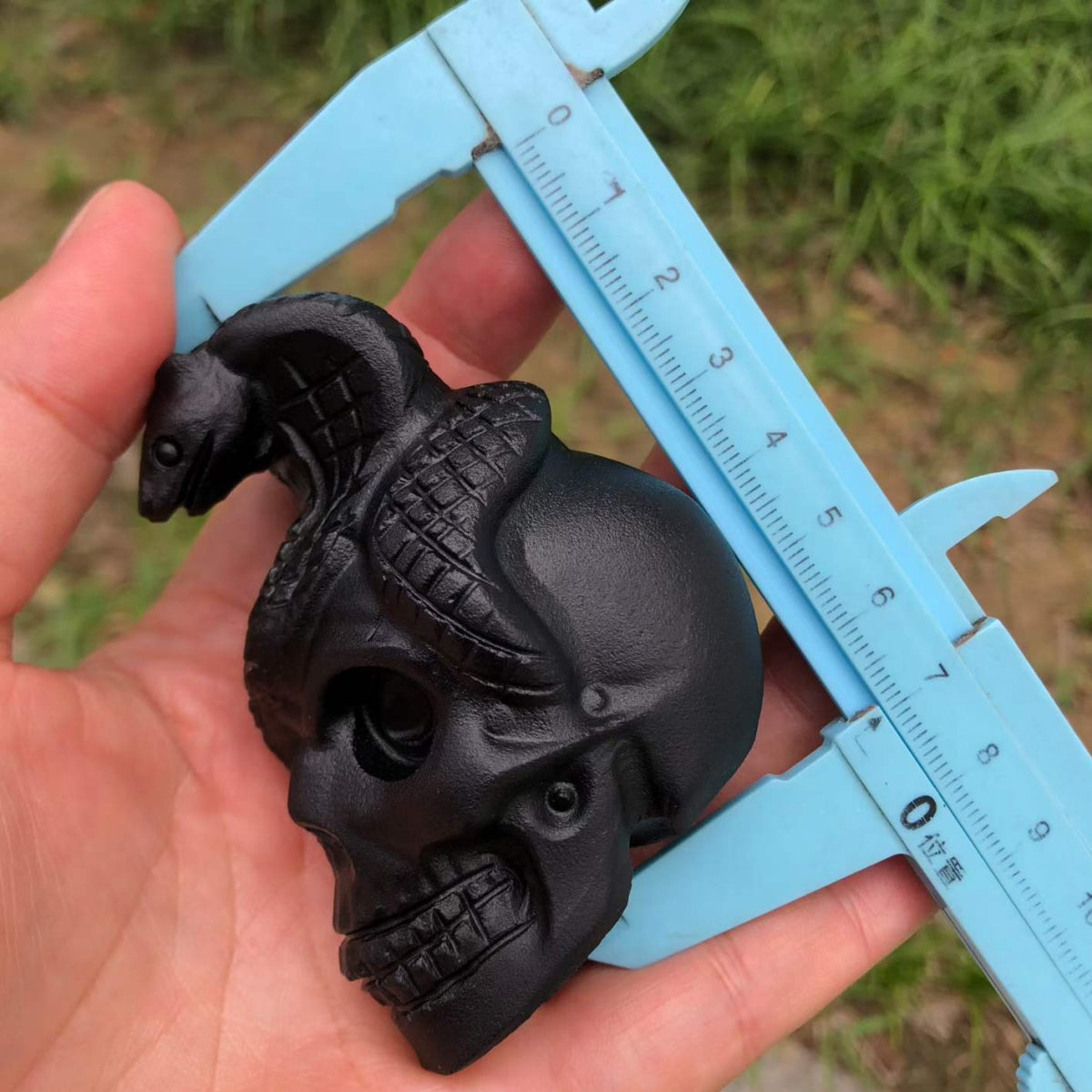 Obsidian Skull Cobra Halloween Carving Ornament 2.76"