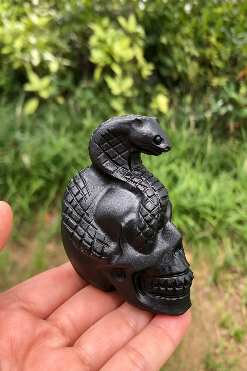 Obsidian Skull Cobra Halloween Carving Ornament 2.76"