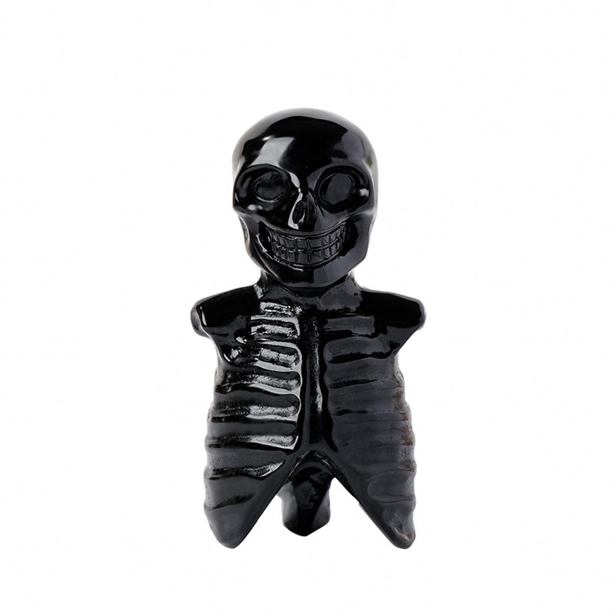 Obsidian Skull Skeleton Carving for Halloween 3.54"