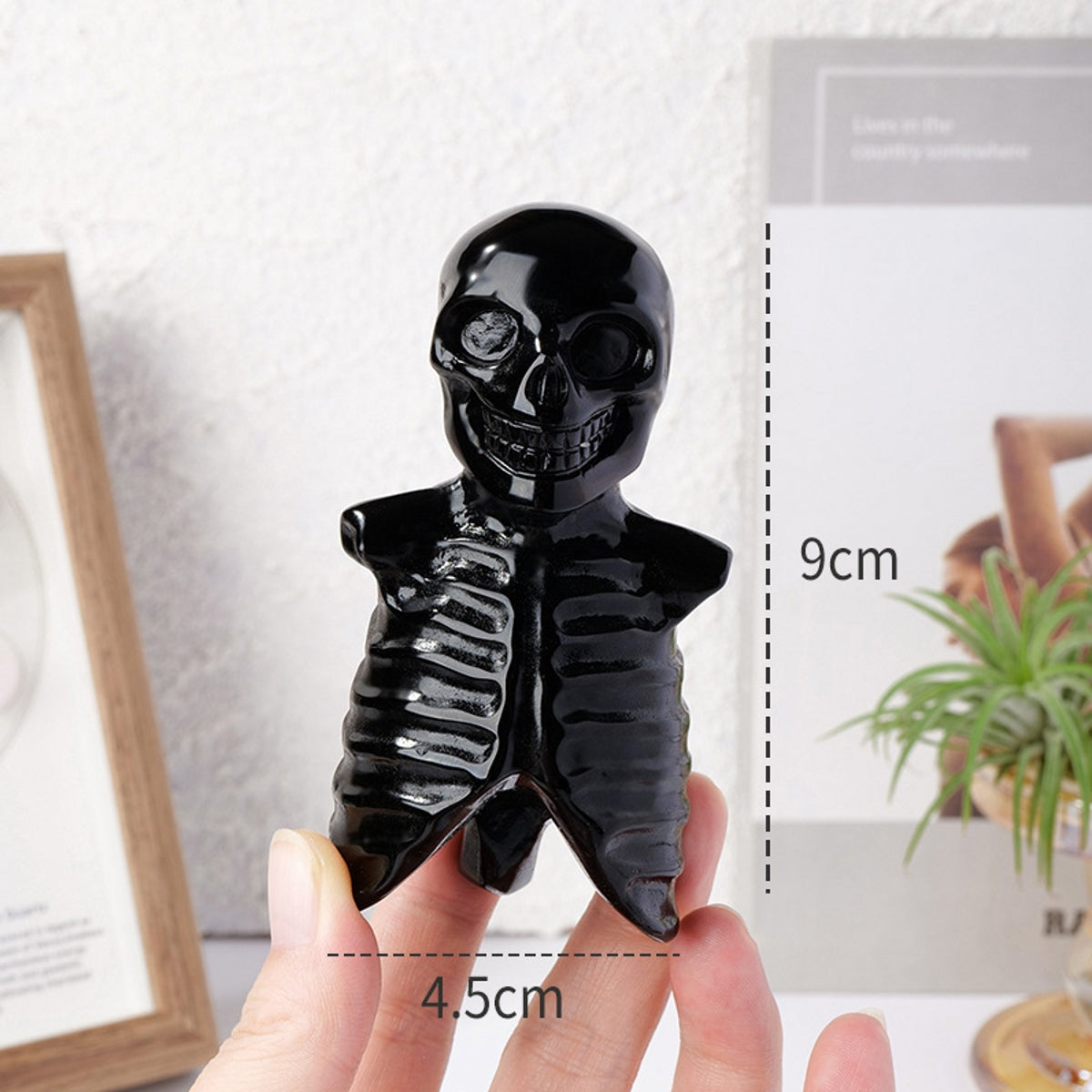 Obsidian Skull Skeleton Carving for Halloween 3.54"