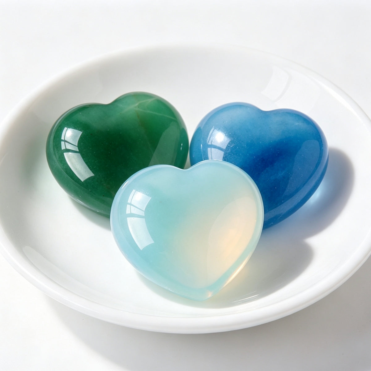 Opalite Green Aventurine Blue Aventurine Crystal Hearts Plam Stone 1.18"