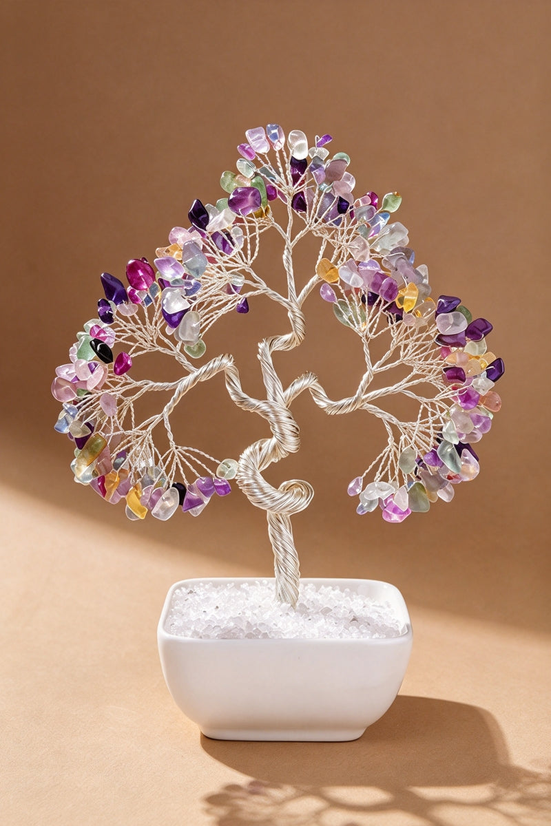Opalite Rainbow Fluorite Money Tree Carvings Home Decor 7.08"