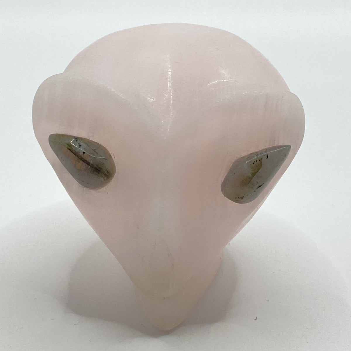 Pink Calcite Alien Head with Labradorite Eyes Carving