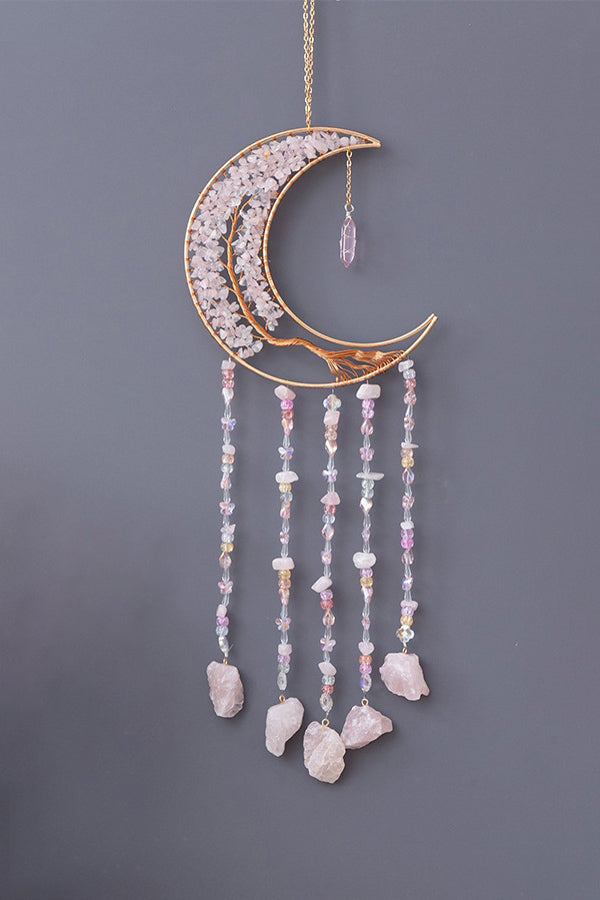 Pink Crystal Dreamcatcher Moon Tree of Life Wall Hanging Room Decoration