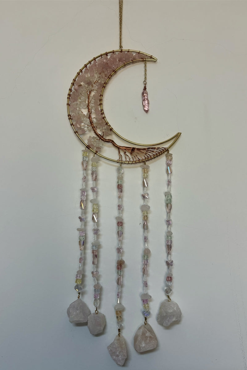 Pink Crystal Dreamcatcher Moon Tree of Life Wall Hanging Room Decoration