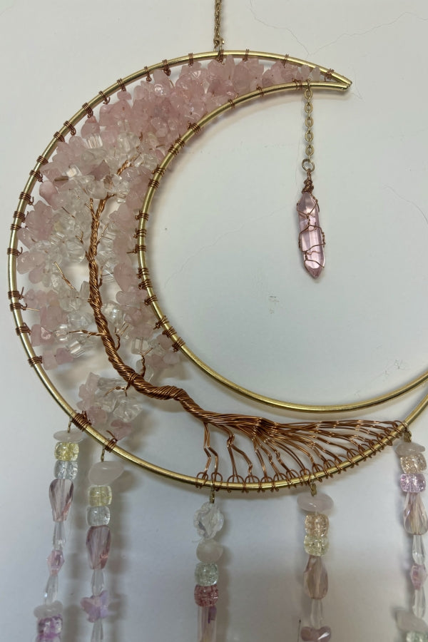 Pink Crystal Dreamcatcher Moon Tree of Life Wall Hanging Room Decoration