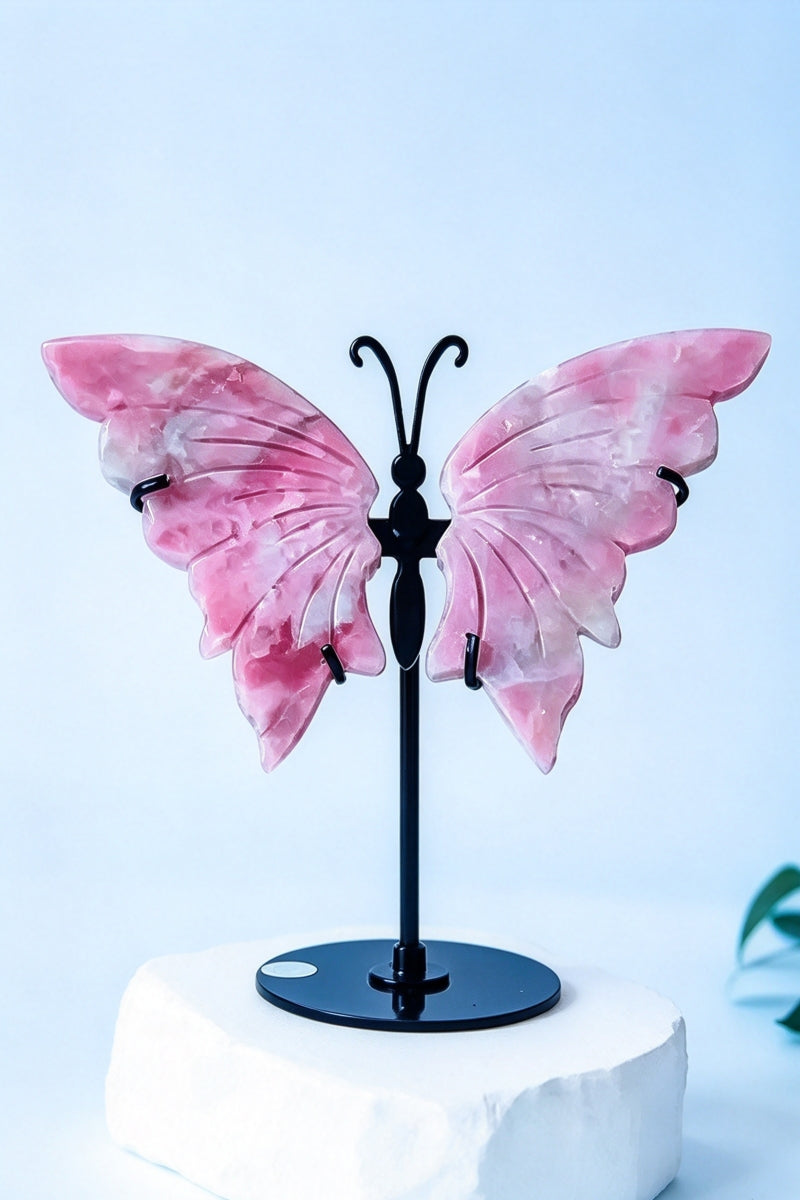 Pink Opal Butterfly Wings with Free Holders 5.9"