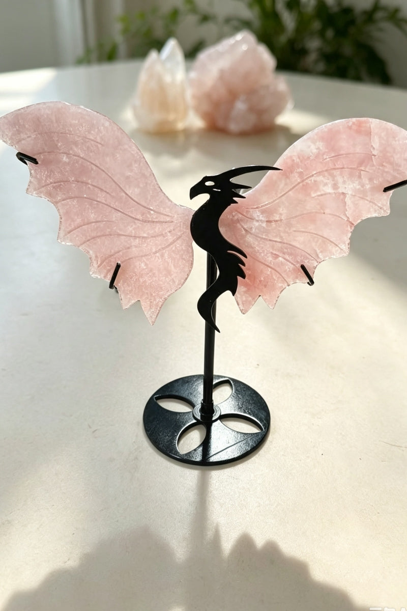 Pink Opal Caribbean Calcite Dragon Wings with Free Holders 7.87"