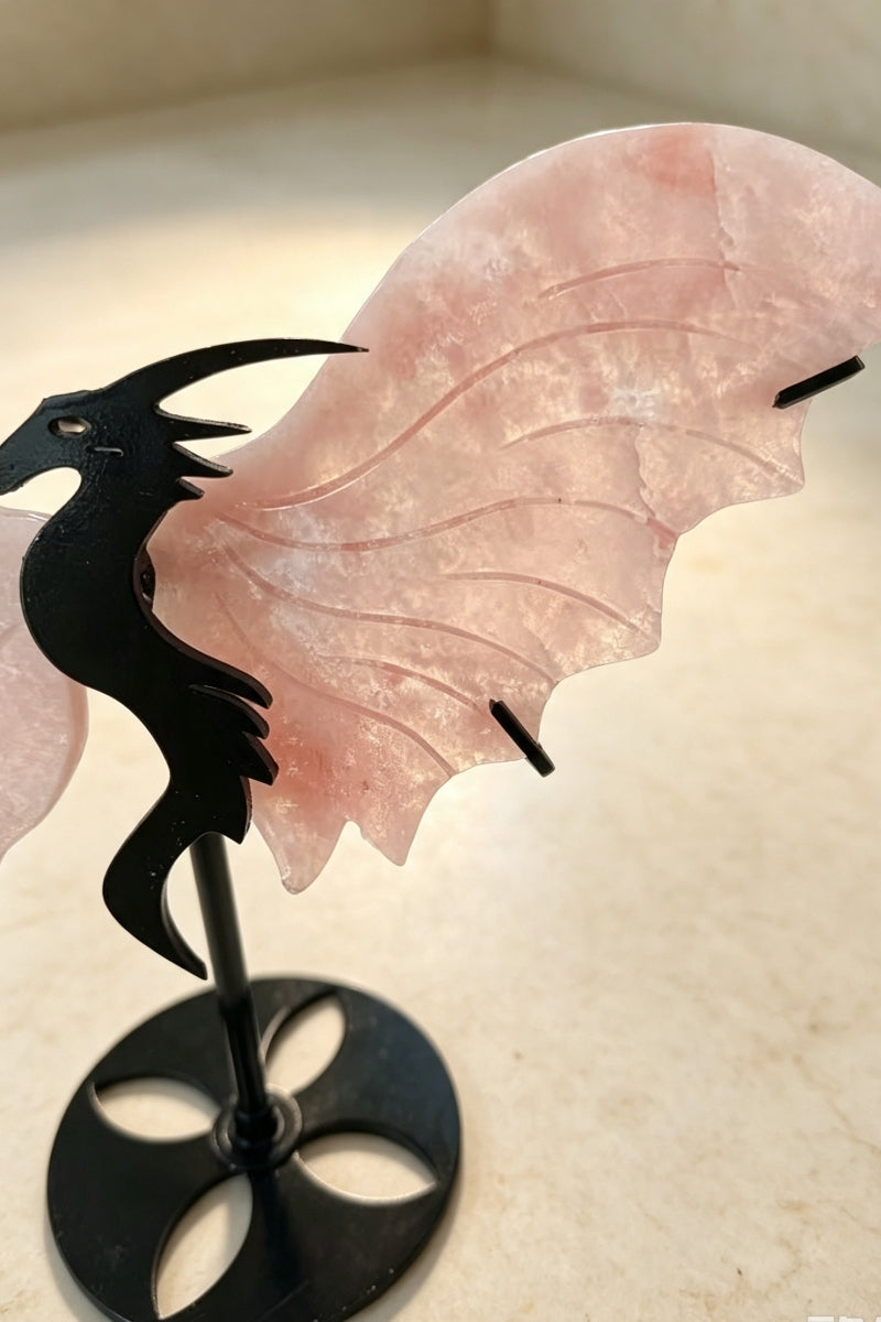 Pink Opal Caribbean Calcite Dragon Wings with Free Holders 7.87"