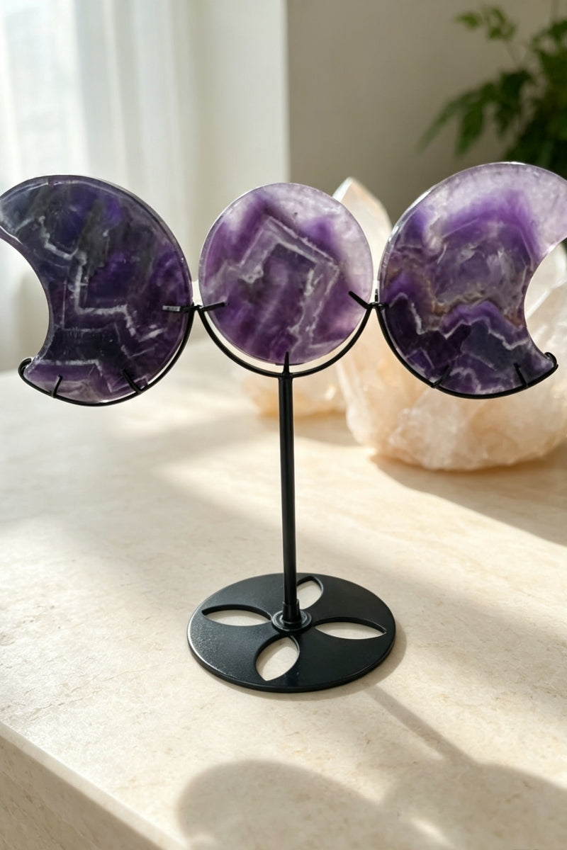 Pink Opal Dream Amethyst Half and Full Moon Set with Free Holders 7.28"