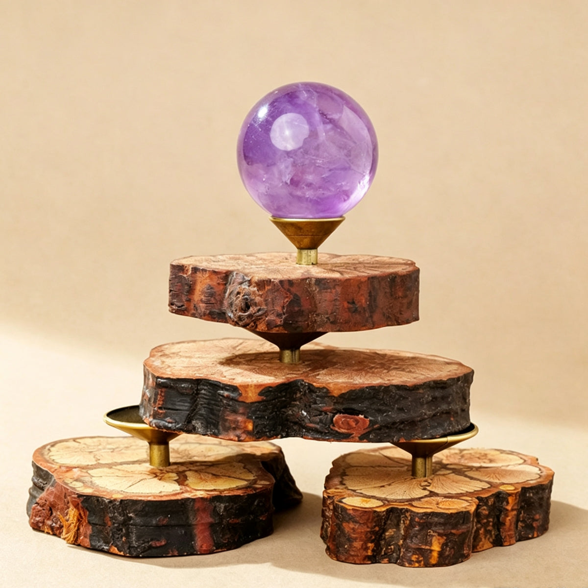 Plum Blossom Vine Wood Logs Sphere Holders 2.56"