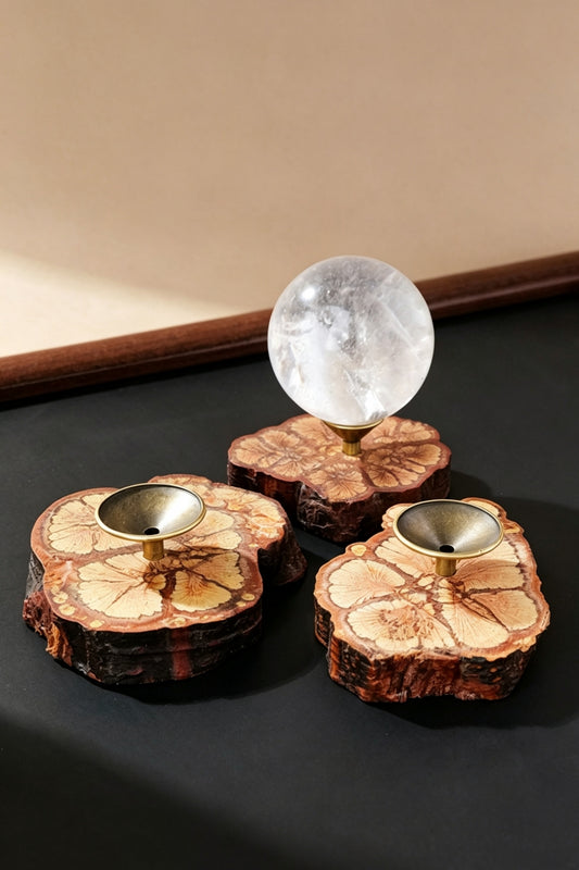 Plum Blossom Vine Wood Logs Sphere Holders 2.56"