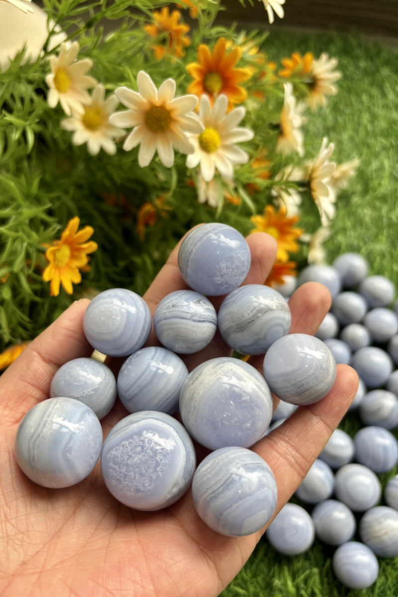 Pretty Small Blue Lace Agate Spheres  Natural Blue Crystal Balls 0.88"
