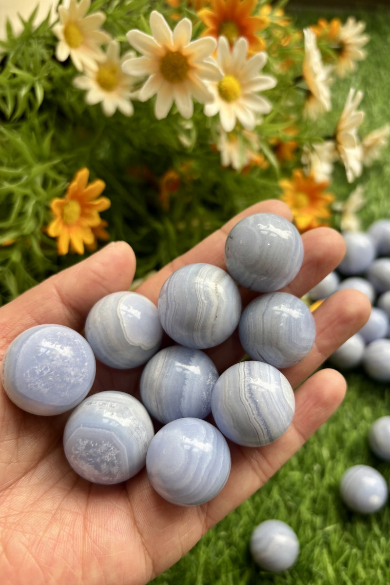 Pretty Small Blue Lace Agate Spheres  Natural Blue Crystal Balls 0.88"