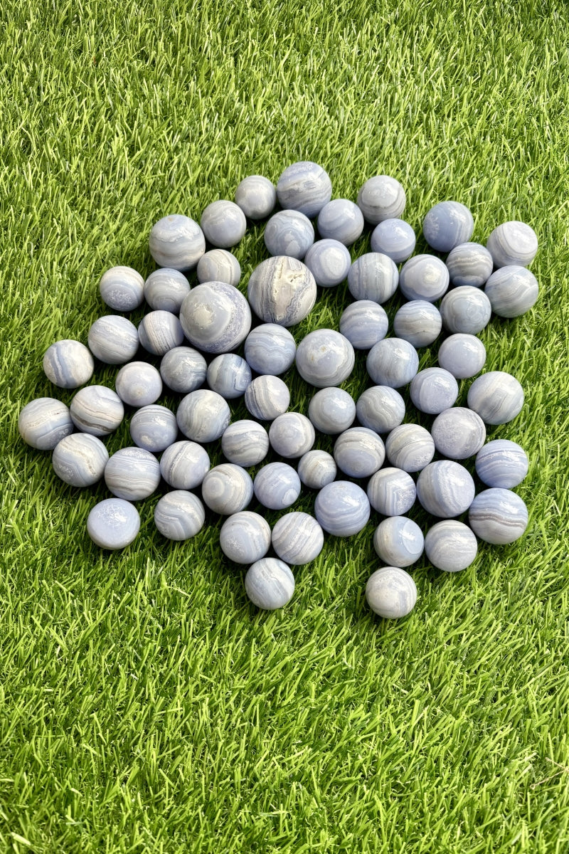 Pretty Small Blue Lace Agate Spheres  Natural Blue Crystal Balls 0.88"