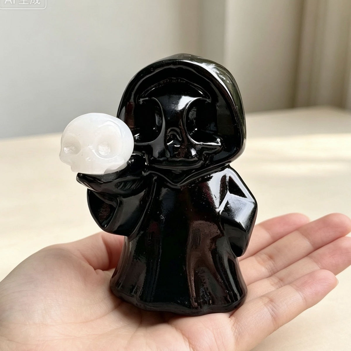 Q-version Death God Ghost Miniature Figure Halloween Ornament Carvings 2.36"