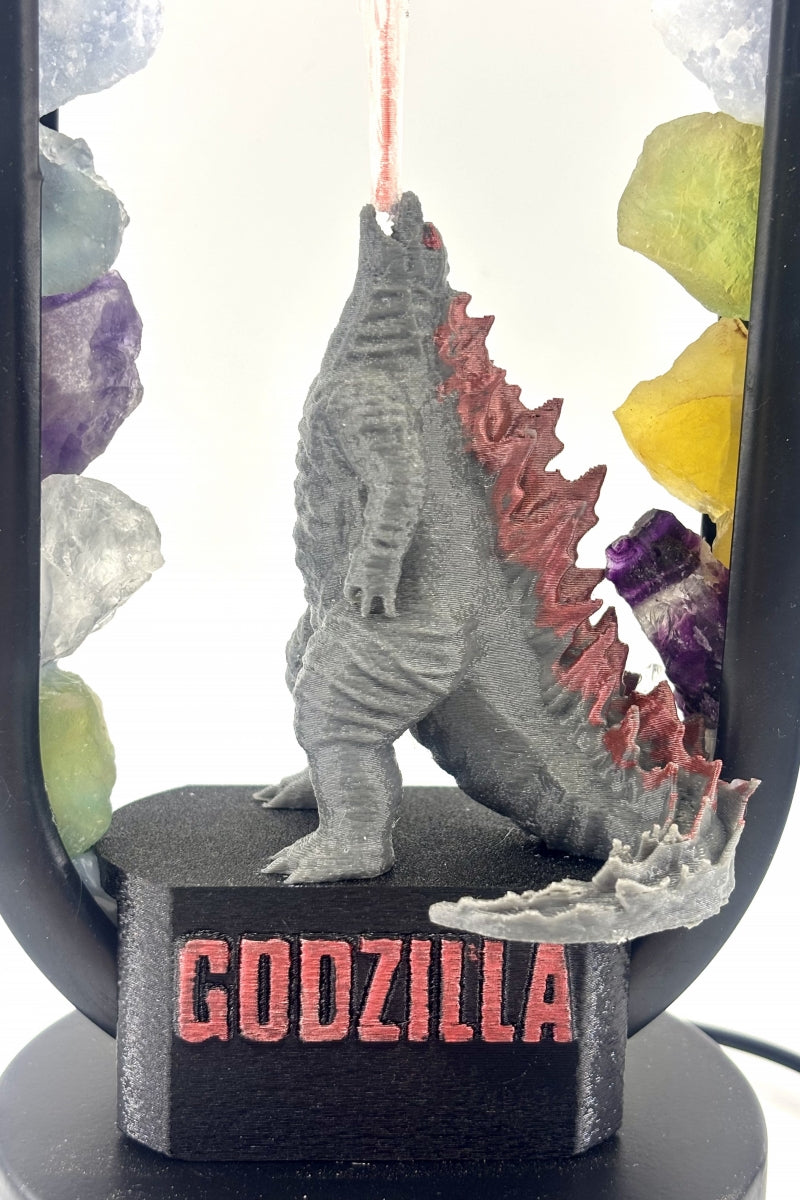 Rainbow Godzilla Lamp with Flames USB Different Natural Crystal Raw Pieces