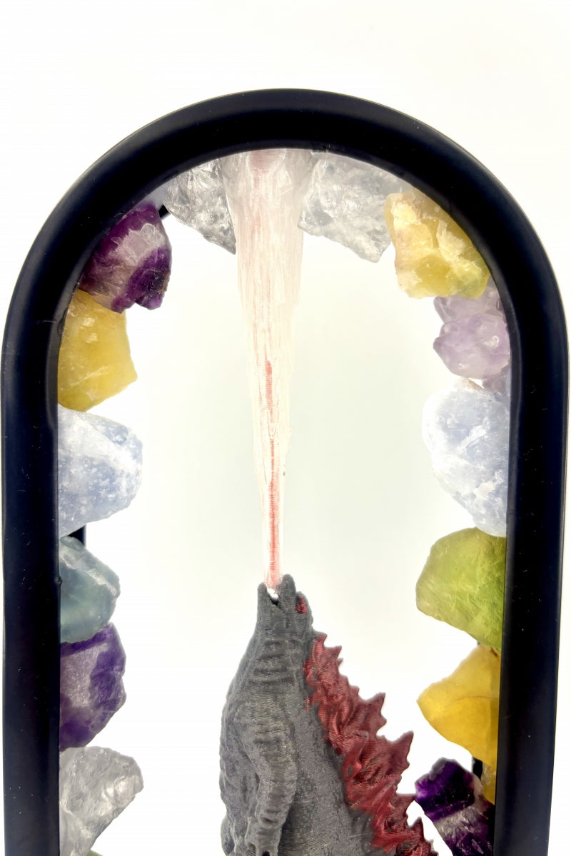 Rainbow Godzilla Lamp with Flames USB Different Natural Crystal Raw Pieces