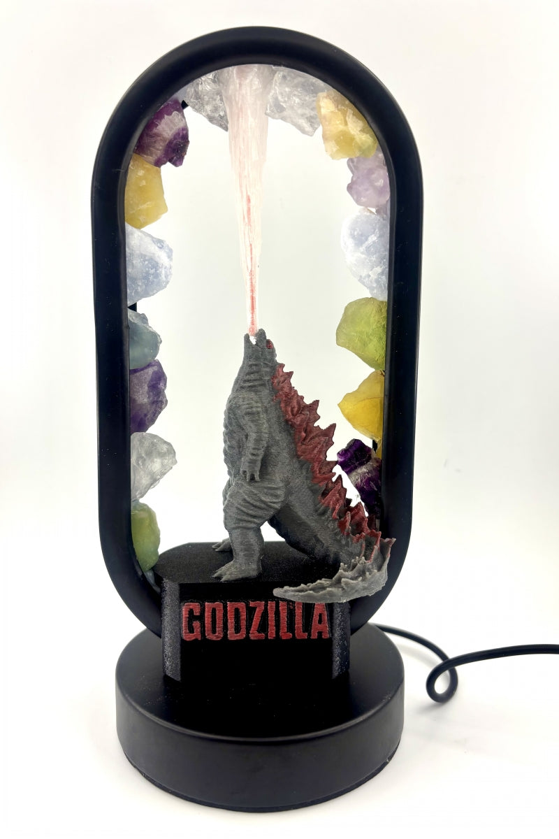 Rainbow Godzilla Lamp with Flames USB Different Natural Crystal Raw Pieces