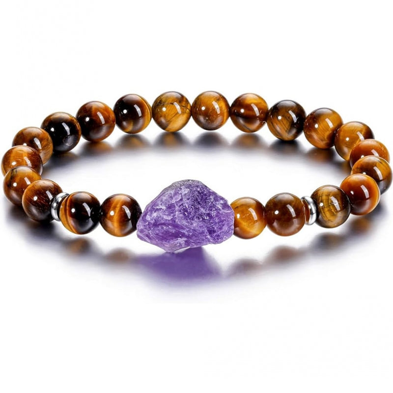 Raw Amethyst Nature Crystal Beaded Bracelets for Lovers