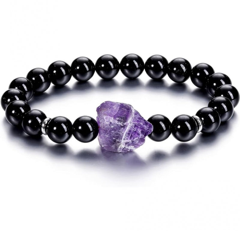 Raw Amethyst Nature Crystal Beaded Bracelets for Lovers