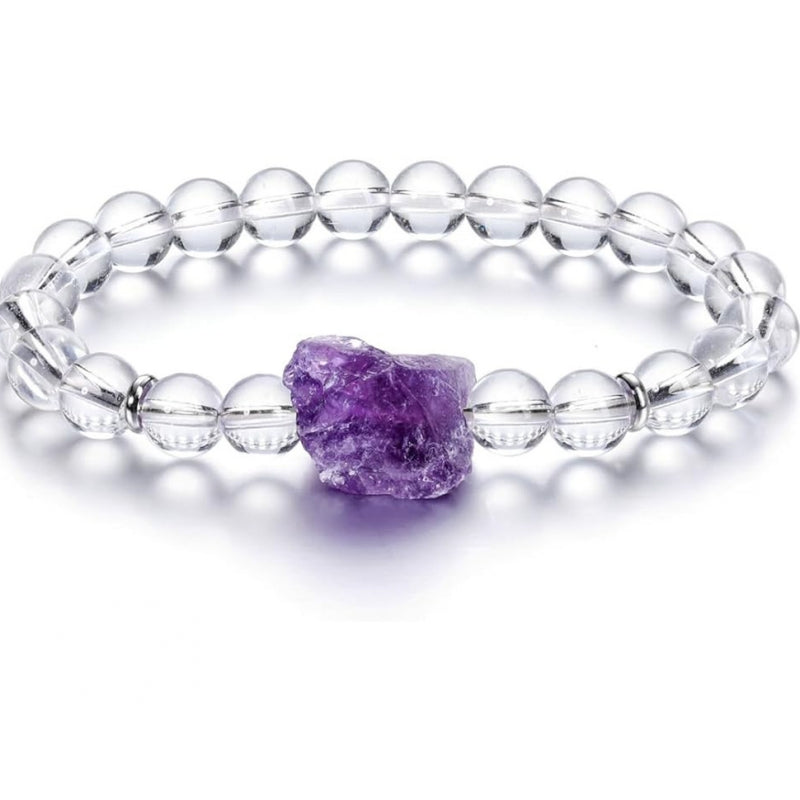 Raw Amethyst Nature Crystal Beaded Bracelets for Lovers