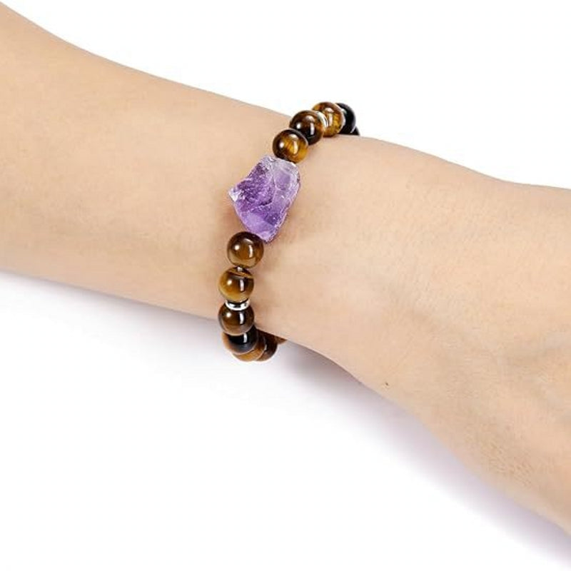 Raw Amethyst Nature Crystal Beaded Bracelets for Lovers