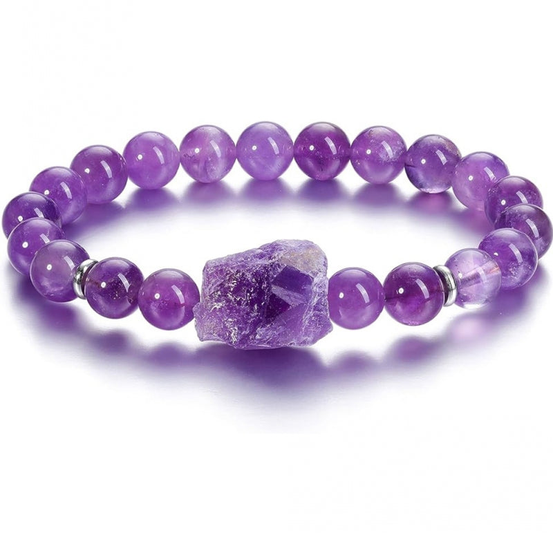 Raw Amethyst Nature Crystal Beaded Bracelets for Lovers