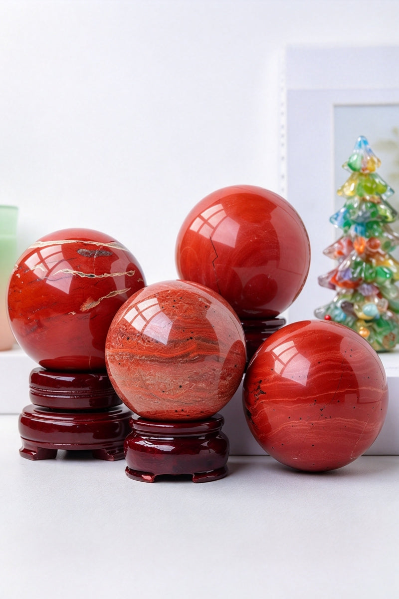 Red Jasper Crystal Spheres with Free Holders